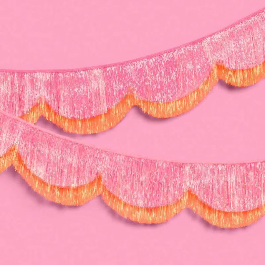 2pcs Pink & Orange Tassel Banner, Metallic Sequin Photo Backdrop Curtain, Suitable For Bachelorette Party, Birthday Party Decoration, Fan-Shaped Party Summer Shower Wall Hanging Decor